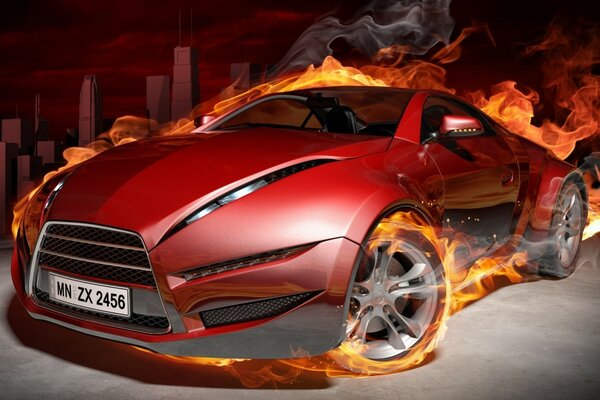 Sports car on fire