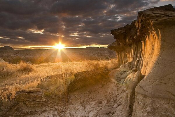 Bright dawn in a deserted canyon