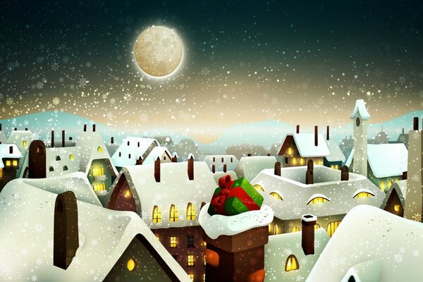 Christmas gingerbread roofs of the night city