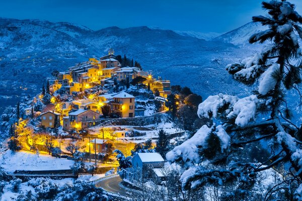 View of the winter city on Christmas Eve