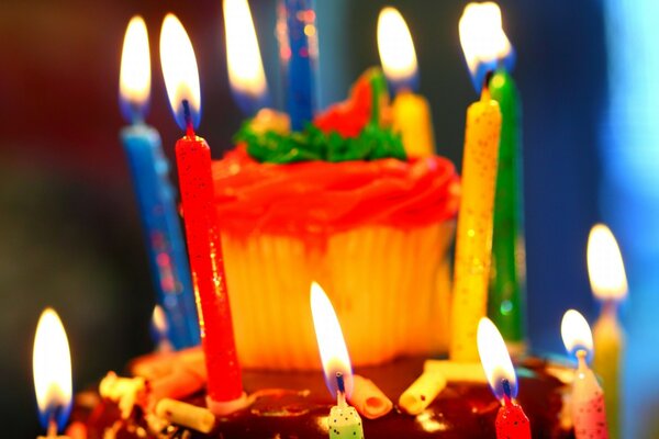 A macro shot of a birthday cake