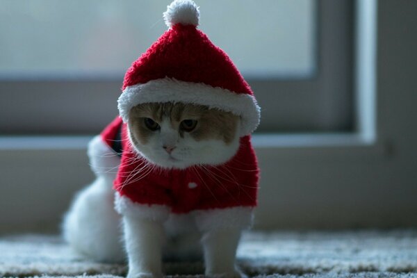 Gatinho fofo com chapéu de Papai Noel