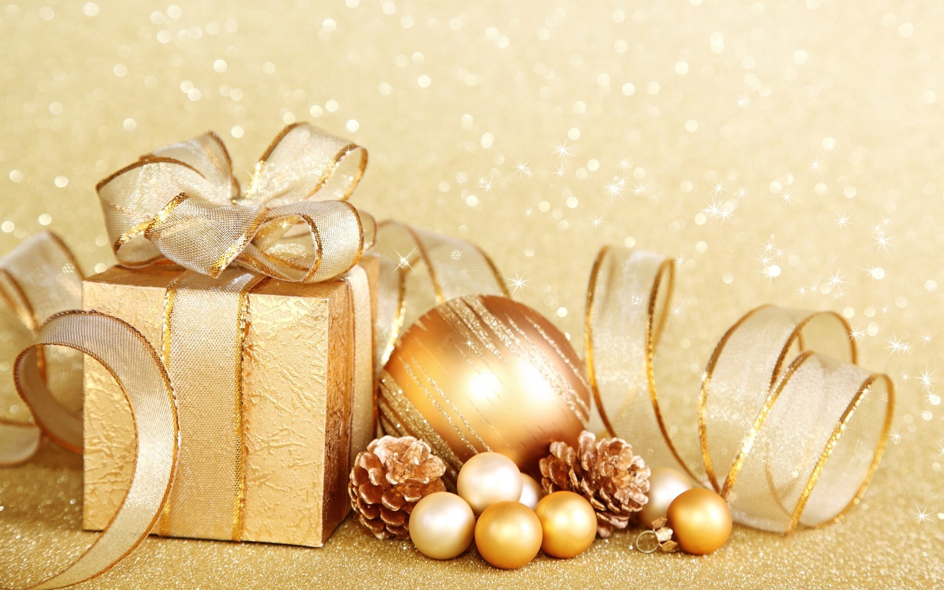 christmas gold thread decoration gift celebration shining bow winter desktop traditional ball luxury box
