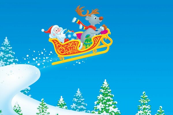 Christmas Santa on a sleigh in the sky