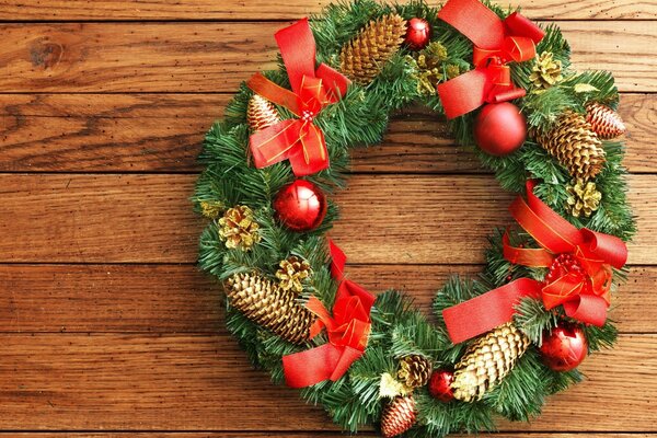 Christmas wreath made of pine on a tree