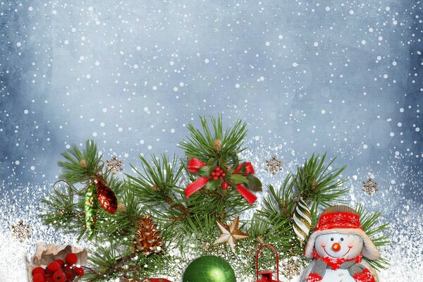 Bonhomme de neige avec différentes décorations de Noël