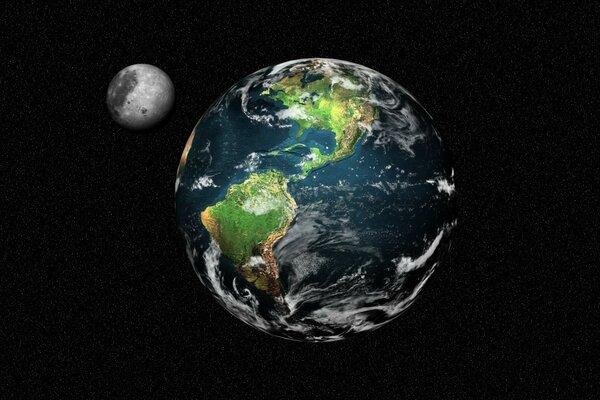 View of the earth and the moon from space