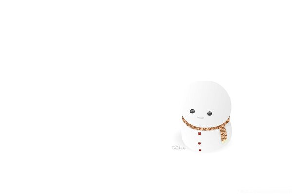 A snowman in a scarf on a white background