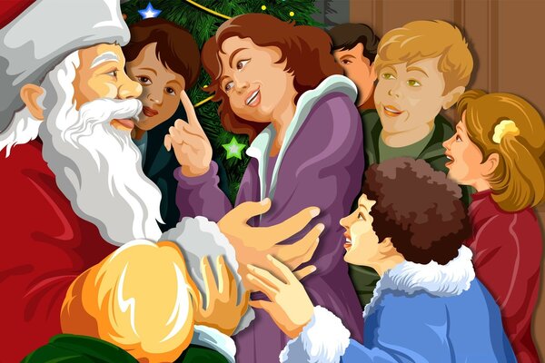 Ilustración de papá Noel con niños