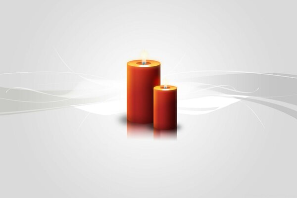 Illustration minimaliste. Deux bougies orange sur fond blanc