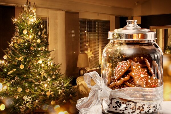 New Year. Spruce and ginger cookies