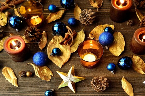 Still life with Christmas tree decorations