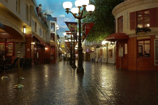 Abendstraße nach Regen