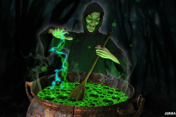 A sorcerer prepares a potion for the Halloween Holiday