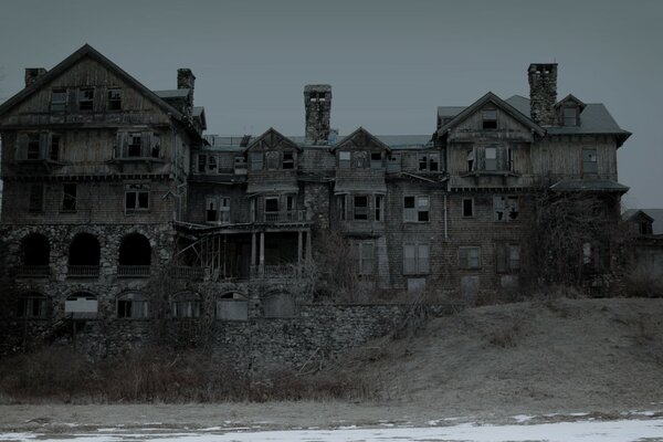 Architecture of an old castle with chimneys