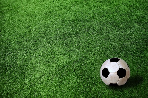 Bola de futebol no campo esportivo verde