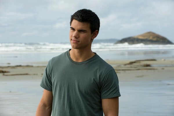 Man on the background of the beach