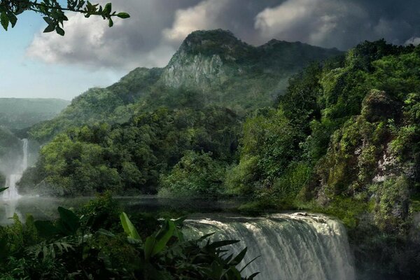 Amazonas, Wasserfall, vor dem Regen