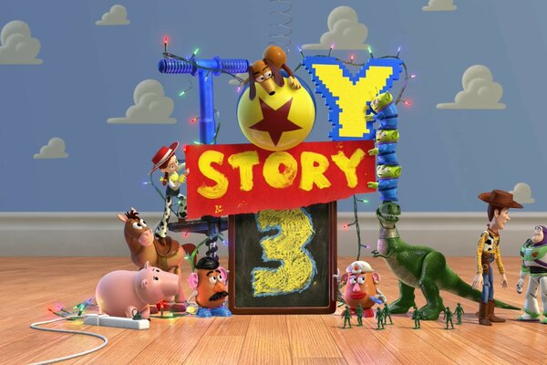 A picture from the cartoon toy story 3 with the main characters