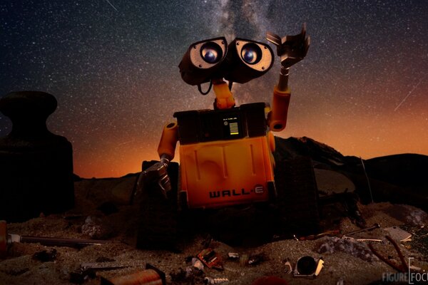 The robot Valley somewhere on the planet raised his hand