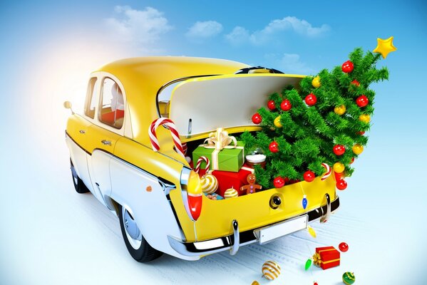 Coffre de voiture avec cadeaux de Noël