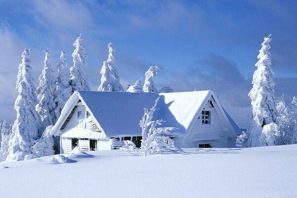 Beautiful winter landscape with houses in the mountains