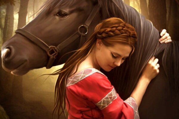 Fantasy painting girl with a horse