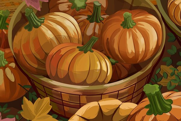 A rich harvest of pumpkins in a basket