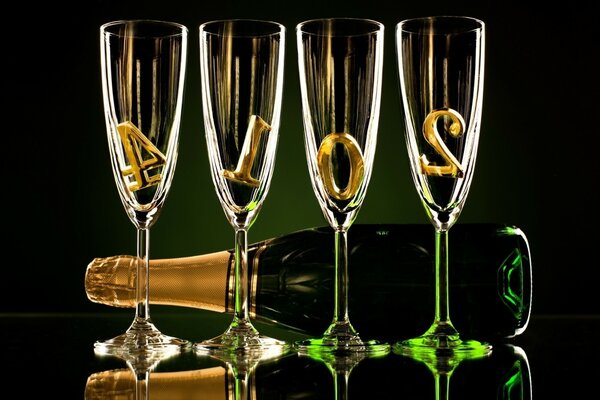 New Year. Champagne in glasses