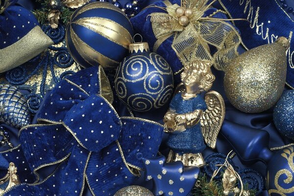 Christmas toys in blue tones