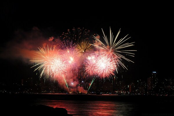 Red fireworks on a dark background