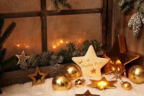 New Year s gifts and decorations on the table