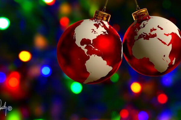 Duas bolas de Natal em forma de planeta