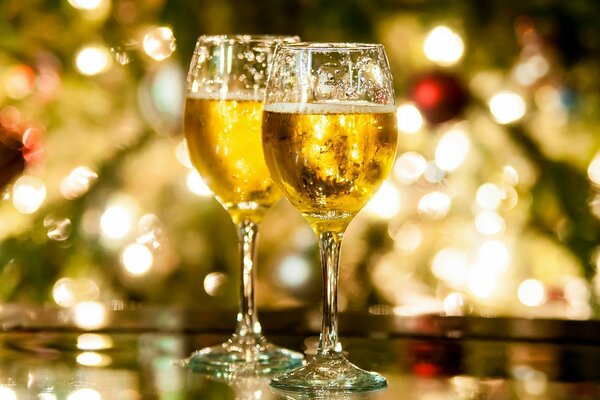 Bright festive drink in wine glasses