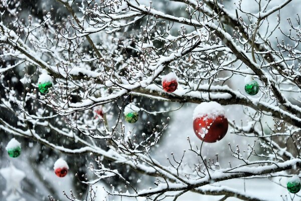 Winterbaum mit Urlaubsspielzeug