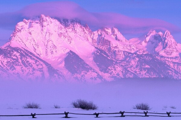 Snowy aershinv at sunset. Winter landscape