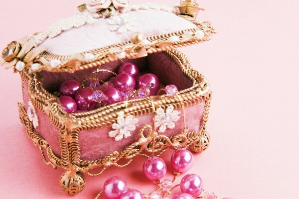 Pink jewelry box with pink pearls