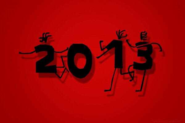 Black numbers 2013 in the form of little men on a red background