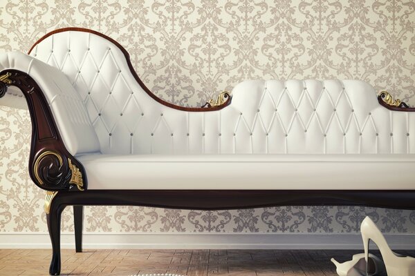 Royal white sofa against the wall