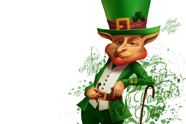 Saint Patrick, un lutin avec une canne