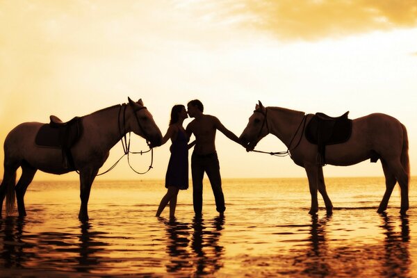 Carte de voeux pour la Saint-Valentin avec un couple et des chevaux