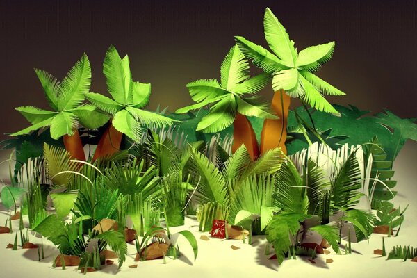 Artesanía de papel en forma de paisaje tropical