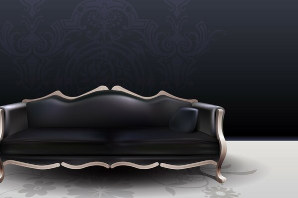 Luxuriöses schwarzes Vintage-Sofa auf schwarzem Hintergrund