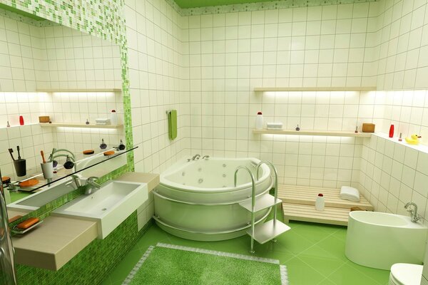 Grande salle de bain verte