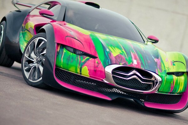 Multi-colored sports car with interesting tuning