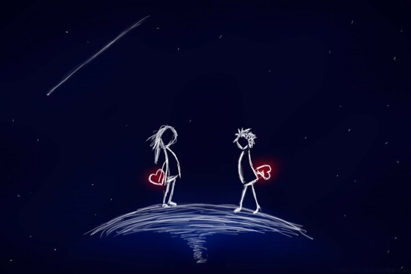 Illustration of a couple in love in space