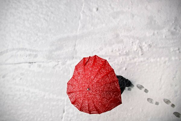 Winter, footprints and a red heart