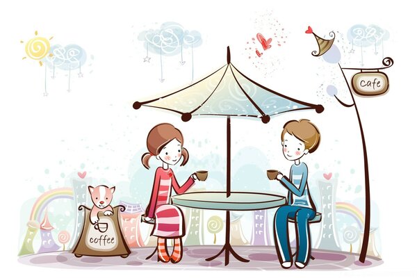 Día de San Valentín tarjeta Postal café juntos