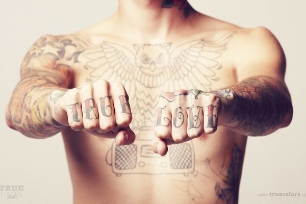 Adult hand tattoo on male body