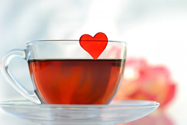 Taza de cristal romántica del corazón del té de la presentación del día de San Valentín